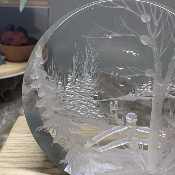 Vintage 1999 Lucite Outdoor Scene Reverse Carved Sculpture by Frank Albrecht FRA - Picture 5 of 17